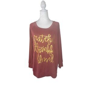 Spadehill Womens Size Large Grateful Thankful Blessed Top Brown Red Long‎ Sleeve